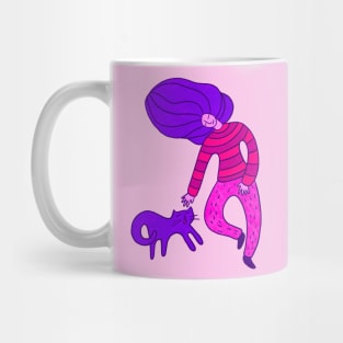 Cool girl with purple hair and purple cat walking, version 5 Mug